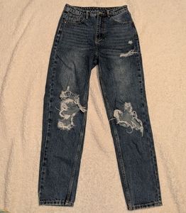 Distressed high rise mom jeans - ripped knees - size small / size 3 / 4 - baggy